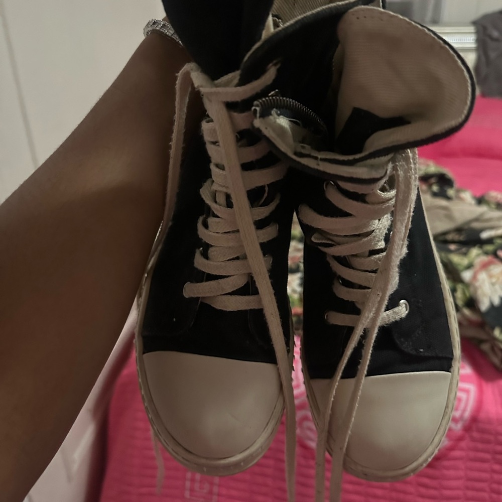 Rick Owens Black and White High-Top Sneakers